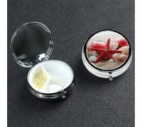 Petit pilulier portable à 3 compartiments - Organisateur de médicaments mignon - Étoile de mer rouge - Coquillages - Pilulier de voyage - Organisateur de vitamines pour contenir des huiles de poisson