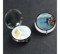 Petit pilulier portable à 3 compartiments - Organisateur de médicaments mignon - Lac Léman Suisse - Pilulier portable - Organiseur de vitamines pour contenir des huiles de poisson et des compléments