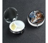 Petit pilulier portable à 3 compartiments - Organisateur de médicaments mignon - Lions de montagne - Pilulier de voyage - Organisateur de vitamines pour contenir des huiles de poisson et des