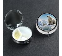 Petit pilulier portable à 3 compartiments - Organisateur de médicaments mignon - Ours polaire - Pingouin - Pilulier de voyage - Organisateur de vitamines pour contenir des huiles de poisson et des