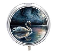 Petit pilulier portable à 3 compartiments pour poche ou sac à main en métal avec miroir - Aquarelle Swan Lake Paysage Peinture