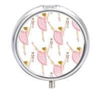 Petit pilulier portable à 3 compartiments pour poche ou sac à main en métal avec miroir - Casse-noisettes roses et ballerine