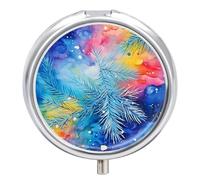 Petit pilulier portable à 3 compartiments pour poche ou sac à main en métal avec miroir - Peinture colorée de pins enneigés