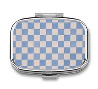 Petit pilulier portable bleu clair imprimé blanc pour contenir des vitamines, des médicaments, de l'huile de poisson et des compléments alimentaires