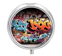 Petit pilulier portable - Graffiti Hip Hop - 3 compartiments - Organiseur de médicaments de voyage avec miroir et bouton de fermeture - Joli étui à médicaments pour sac à main