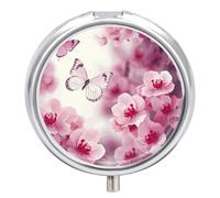 Petit pilulier portable - Motif fleurs et papillons - 3 compartiments - Organisateur de médicaments de voyage avec miroir et bouton de fermeture - Joli étui à médicaments pour sac à main