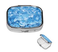 Petit pilulier portable pour poche et sac à main - Joli organisateur de médicaments - Fond de cube de glace bleu - Pilulier de voyage pour vitamines et huiles de poisson