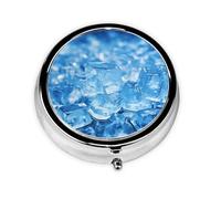 Petit pilulier portable pour poche et sac à main - Joli organisateur de médicaments - Fond de cube de glace bleu - Pilulier de voyage pour vitamines et huiles de poisson