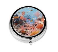 Petit pilulier portable pour poche et sac à main - Joli organisateur de médicaments - Récif corallien - Pilulier de voyage pour vitamines et huiles de poisson