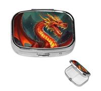 Petit pilulier portable pour poche et sac à main - Joli organisateur de médicaments - Roi dragon dans le feu - Pilulier de voyage pour vitamines et huiles de poisson
