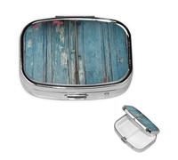 Petit pilulier portable pour poche et sac à main - Joli organiseur de médicaments vintage en bois bleu - Pilulier de voyage pour vitamines et huiles de poisson