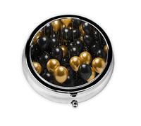 Petit pilulier portable pour poche et sac à main, organiseur de médicaments mignon, ballons noirs et dorés, pilulier de voyage pour vitamines et huiles de poisson