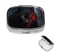 Petit pilulier portable pour poche et sac à main, organiseur de médicaments mignon, grand loup noir avec yeux rouges, pilulier de voyage pour vitamines et huiles de poisson