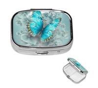 Petit pilulier portable pour poche et sac à main, organiseur de médicaments mignon, papillon bleu clair, pilulier de voyage pour vitamines et huiles de poisson