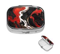 Petit pilulier portable pour poche et sac à main, organiseur de pilules portable, joli organisateur de médicaments en marbre noir et rouge, pilulier de voyage pour suppléments vitaminés et huile de