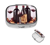 Petit pilulier portable pour poche et sac à main, pilulier portable, joli organisateur de médicaments, vin rouge, pilulier de voyage pour vitamines et huiles de poisson
