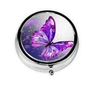 Petit pilulier portable pour poche et sac à main - Pilulier portable - Joli organisateur de médicaments - Papillon violet - Pilulier de voyage pour suppléments vitaminés et huile de poisson
