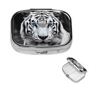 Petit pilulier portable pour poche et sac à main - Pilulier portable - Joli organisateur de médicaments - Tigre aux yeux bleus - Pilulier de voyage pour vitamines et huiles de poisson