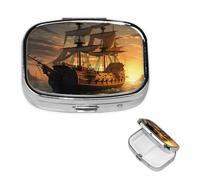 Petit pilulier portable pour poche et sac à main, pilulier portable, joli organisateur de médicaments, bateau de pirate, voyage, pilulier pour vitamines et huiles de poisson