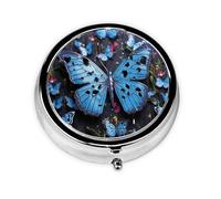 Petit pilulier portable pour poche et sac à main - Pilulier portable - Joli organisateur de médicaments - Papillon bleu - Pilulier de voyage pour vitamines et huiles de poisson