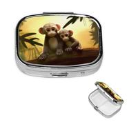 Petit pilulier portable pour poche et sac à main - Pilulier portable - Organisateur de médicaments mignon - Couple de singe - Pilulier de voyage pour vitamines et huiles de poisson