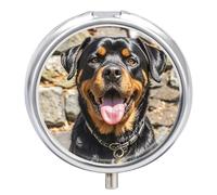 Petit pilulier portable Rottweiler avec tête de langue et tête de chien à 3 compartiments - Organiseur de médicaments de voyage avec miroir et bouton de fermeture - Joli étui à médicaments pour sac à