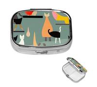Petit pilulier pour poche et sac à main, pilulier portable, joli organisateur de médicaments du milieu du siècle, art moderne du milieu du siècle, chats, pilulier de voyage pour vitamines et huiles de