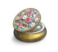 Petit pilulier rétro avec miroir - 3 compartiments - Pour sac à main ou poche - Bronze - Portable - Pour médicaments, vitamines, huile de poisson et suppléments - Sans BPA - Fleurs artistiques