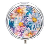 Petit pilulier rond à 3 compartiments pour sac à main ou poche en métal, pour médicaments à l'aquarelle, cadeau de voyage - Marguerite sur fond violet bleu