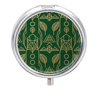 Petit pilulier rond Art déco à décoller et à coller avec miroir - 3 compartiments - Portable - Pour voyage quotidien - Joli pilulier pour supplément d'huile de poisson