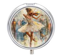Petit pilulier rond avec 3 compartiments en métal pour ballet et violon - Mini pilulier de voyage pour médicaments et vitamines