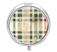 Petit pilulier rond avec miroir à 3 compartiments pour sac à main ou poche en métal - Cadeau de voyage - Motif écossais de Noël