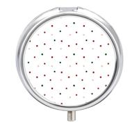 Petit pilulier rond avec miroir à 3 compartiments pour sac à main ou poche en métal - Cadeau de voyage - Vert à pois rouges