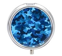 Petit pilulier rond avec miroir et 3 compartiments - Motif camouflage bleu
