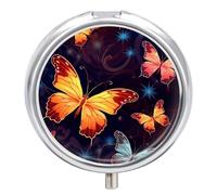 Petit pilulier rond avec poche miroir, 3 compartiments, motif papillon, boîte à médicaments pour voyage, sac à main et poche
