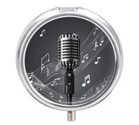 Petit pilulier rond avec poche miroir, microphone à 3 compartiments et notes de musique pour voyage, sac à main et poche