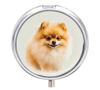 Petit pilulier rond de Poméranie jaune avec miroir, 3 compartiments, portable, pour voyage, quotidien, pilules mignonnes pour supplément d'huile de poisson