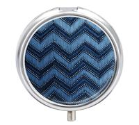 Petit pilulier rond en denim bleu dégradé à 3 compartiments avec miroir pour sac à main et poche, organisateur de médicaments de voyage, boîte à médicaments quotidienne, boîte à médicaments ronde