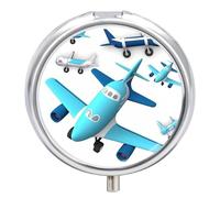 Petit pilulier rond en forme d'avion avec 3 compartiments - Organiseur de médicaments portable en métal - Mini médicament de voyage - Supplément de vitamines pour sac à main
