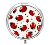 Petit pilulier rond en forme de coccinelle rouge avec miroir, 3 compartiments, portable, pour voyage, quotidien, supplément d'huile de poisson