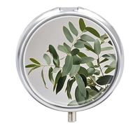 Petit pilulier rond en forme de feuilles d'eucalyptus avec 3 compartiments - Organiseur de médicaments portable en métal - Mini médicament de voyage - Supplément de vitamines pour sac à main