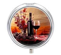 Petit pilulier rond en forme de fleur de vin rouge avec miroir - 3 compartiments - Portable - Pour voyage, quotidien, supplément d'huile de poisson