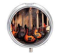 Petit pilulier rond en forme de guitare électrique avec 3 compartiments, étui de voyage en métal pour poche ou sac à main, boîte à médicaments pour protéger l'intimité