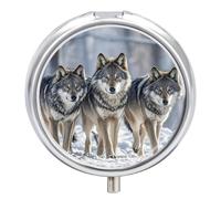 Petit pilulier rond en forme de loup avec 3 compartiments - Organiseur de médicaments portable en métal - Mini médicament de voyage - Supplément de vitamines pour sac à main
