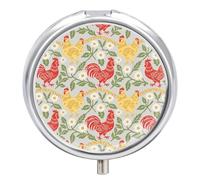 Petit pilulier rond en forme de poulet et de coq avec miroir - 3 compartiments - Portable - Pour voyage quotidien - Joli pilulier pour supplément d'huile de poisson