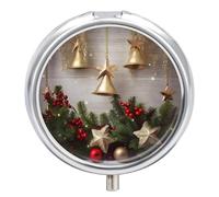Petit pilulier rond en forme de sapin de Noël et cloches avec 3 compartiments - Organiseur de médicaments portable en métal - Mini médicament de voyage - Supplément de vitamines pour sac à main