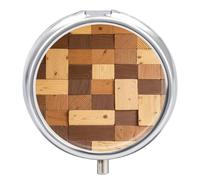 Petit pilulier rond en imitation briques de bois avec miroir, 3 compartiments, portable, pour voyage, quotidien, pilules mignonnes pour supplément d'huile de poisson