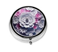 Petit pilulier rond en métal 3D en forme de fleur - Joli pilulier à 3 compartiments - Mini pilulier de voyage - Pour médicaments quotidiens, suppléments de vitamines