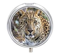 Petit pilulier rond en métal avec 3 compartiments - Motif léopard africain - Portable - Mini médicament de voyage et vitamines - Pour sac à main