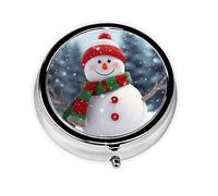 Petit pilulier rond en métal avec bonhomme de neige « Merry Christmas » - 3 compartiments - Portable - Pour médicaments quotidiens - Complément alimentaire et vitamine